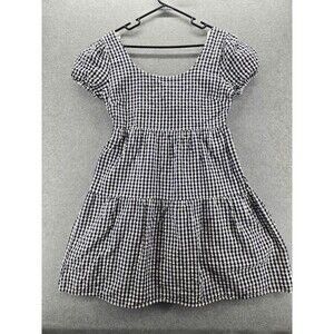 Sim & Sam Blue White Sear Sucker Gingham Checkered Mini Sun Dress Cottagecore L